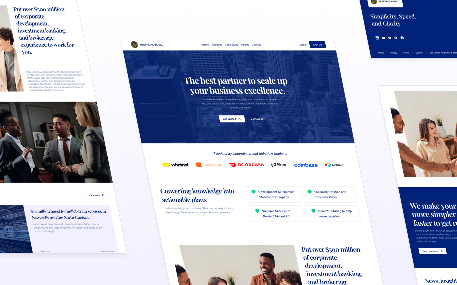 A collage of various website layouts with business themes highlights The best partner to scale up your business excellence. Featuring logos like Walmart and DoorDash, it showcases professionals in discussions, enhanced by the power of unlimited graphic design.